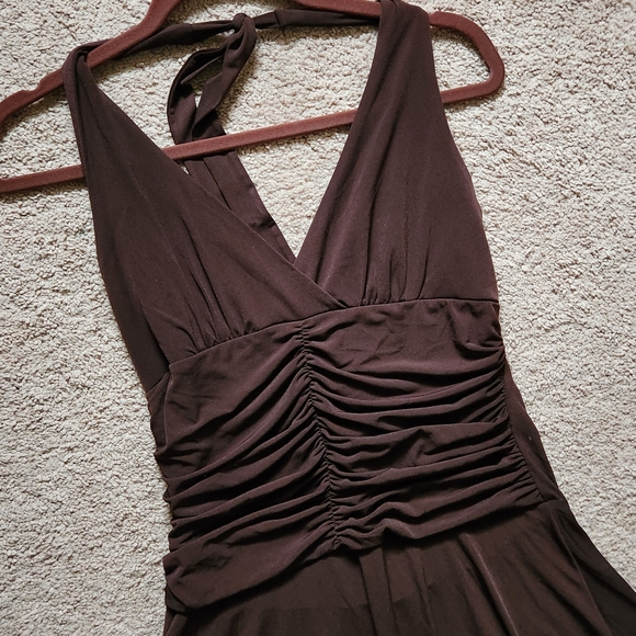 y2k whimsigoth fairy brown ruched waist halter dress prom formal sexy L - Picture 2 of 5